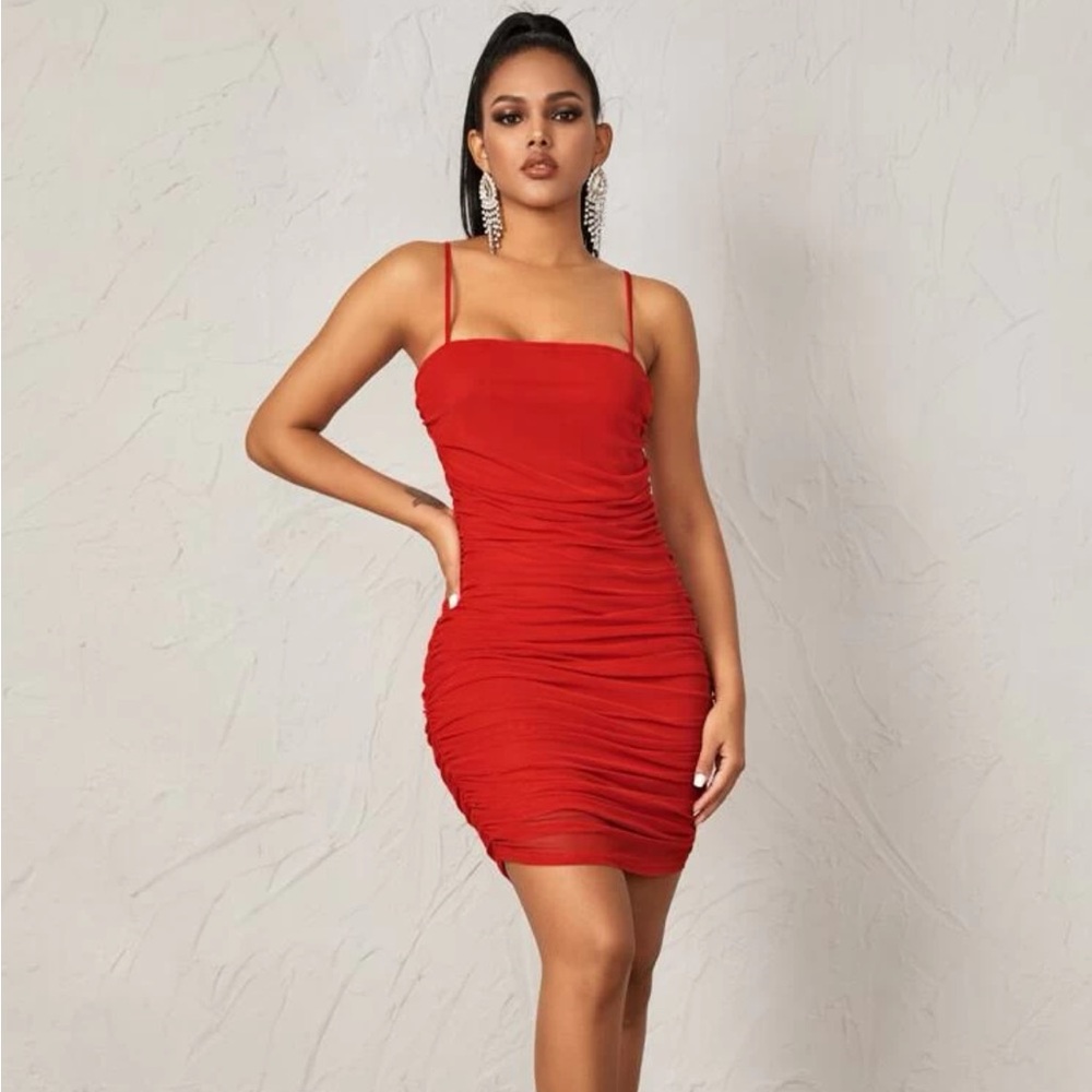 Ruched Mesh Bodycon Mini Dress